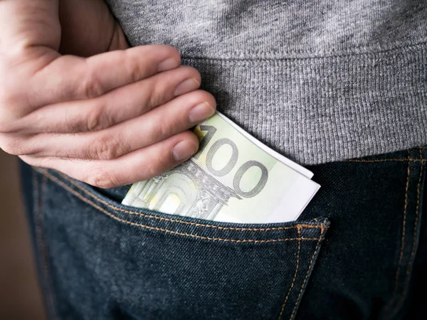 Seine Hand Lag Euro Jeanstasche Oder Aus Tasche Nehmen — Stockfoto