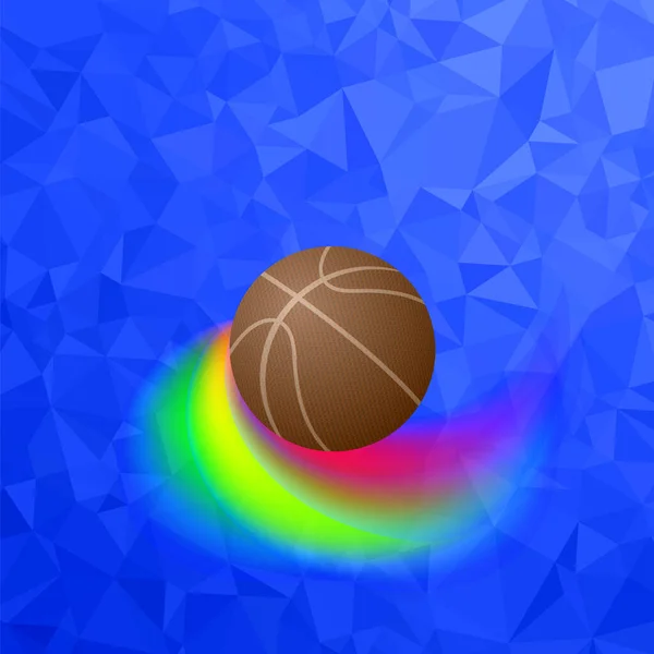 基于蓝色多边形背景的篮球橙色球图标 运动装备设计元素 — 图库照片