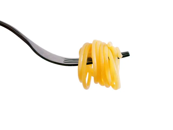 Spaghetti Zwarte Vork Geïsoleerd Witte Achtergrond — Stockfoto