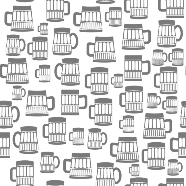 Διαφορετικές Κούπες Μπύρας Seamless Μοτίβο Απομονώνονται Λευκό Φόντο — Φωτογραφία Αρχείου