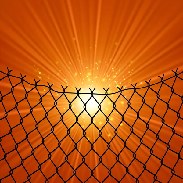 橙色背景下的太阳与铁丝倒刺 自由概念 和平日 — 图库照片