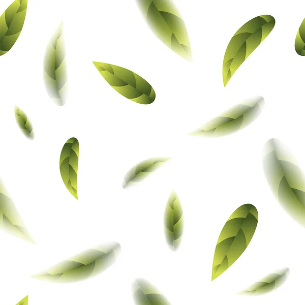 Chá Verde Fresco Deixa Padrão Sem Costura Fundo Branco — Fotografia de Stock