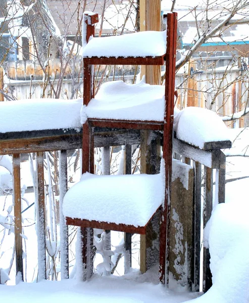 Зимний Снег Террасе Снаружи — стоковое фото