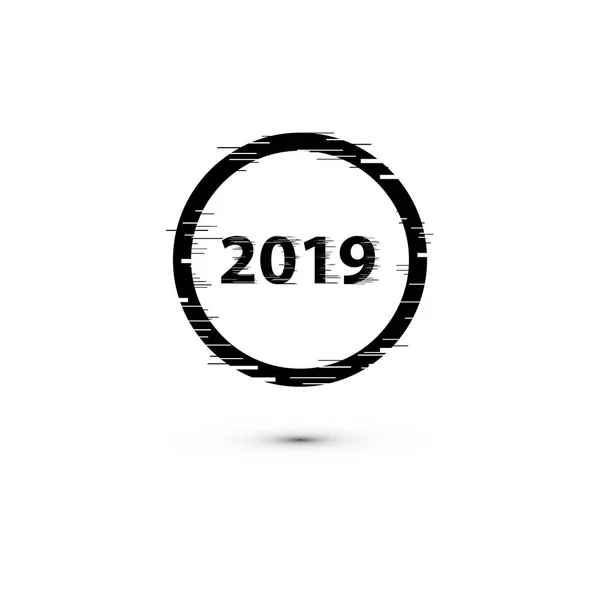 幸せな新年 2019 高速動線とグリッチはフレーム セットです 幾何学的形状の歪み効果 グロー デザイン グラフィック デザイン ベクトル図 — ストック写真