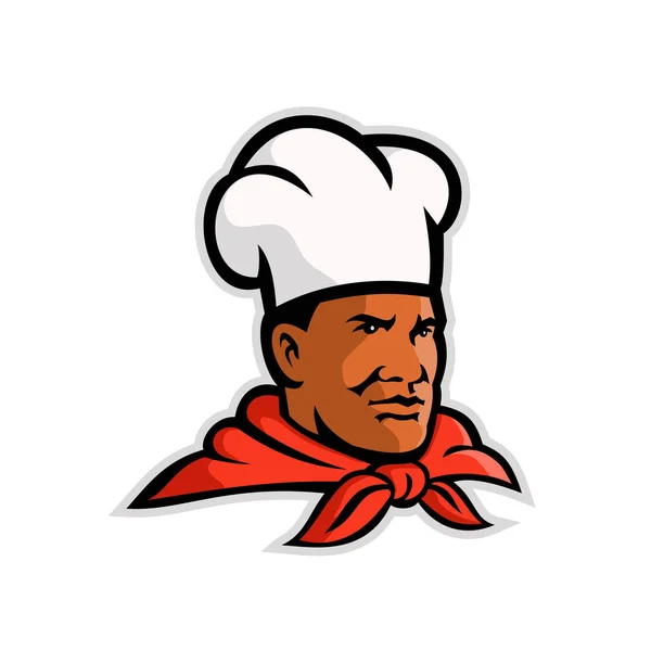 Талисман Головы Афроамериканского Шеф Повара Повара Пекаря Смотрящего Сторону Изолированном — стоковое фото