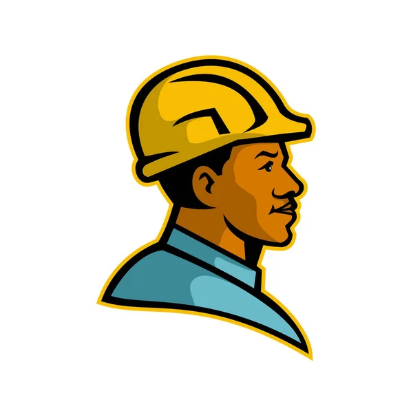 Mascota Ilustración Busto Constructor Afroamericano Negro Trabajador Construcción Visto Desde — Foto de Stock