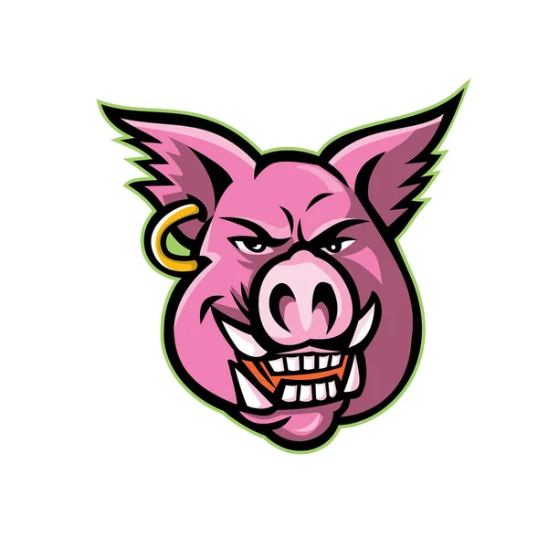 Mascot Icon Illustration Head Pink Wild Pig Boar Hog Wearing — Stock Photo, Image