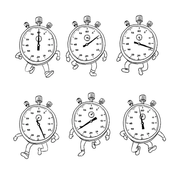 Disegno Schizzo Stile Illustrazione Una Sequenza Ciclo Esecuzione Cronometro Personaggio — Foto Stock