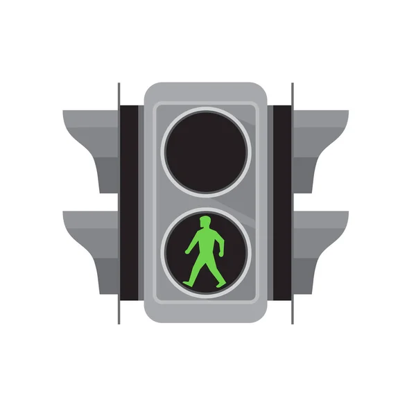 绿色男子行走在孤立的白色背景下行人过路的交通信号灯的复古样式说明 — 图库照片