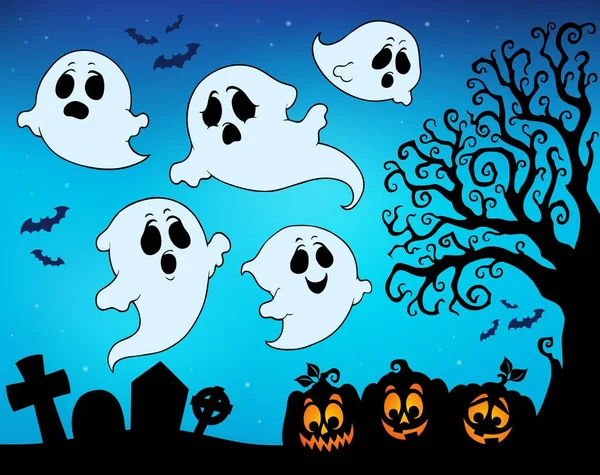 Imagen Halloween Con Tema Fantasmas Ilustración Imágenes —  Fotos de Stock