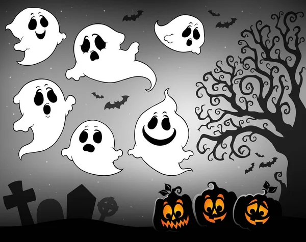 Immagine Halloween Con Fantasmi Tema Immagine Illustrazione — Foto Stock