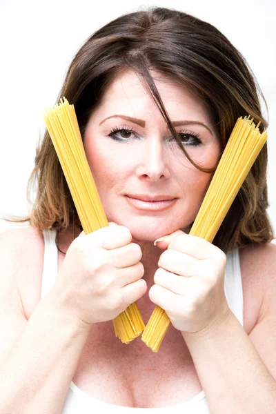 Portrait Femme Avec Spaghettis — Photo