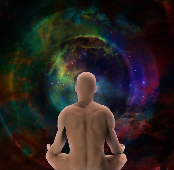 Man Lotus Pose Sits Endless Spaces — Stock Photo, Image