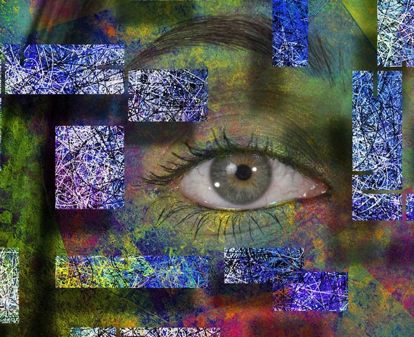 Soyut Kompozisyon Renkli Arka Planda Bir Kadın Gözü — Stok fotoğraf