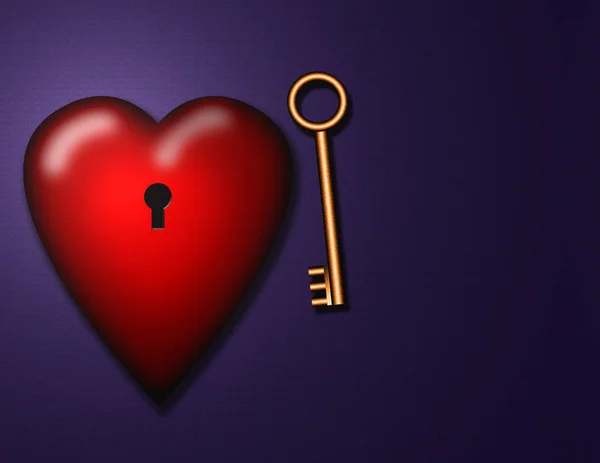 Serce Otworem Klucza Złoty Klucz — Zdjęcie stockowe
