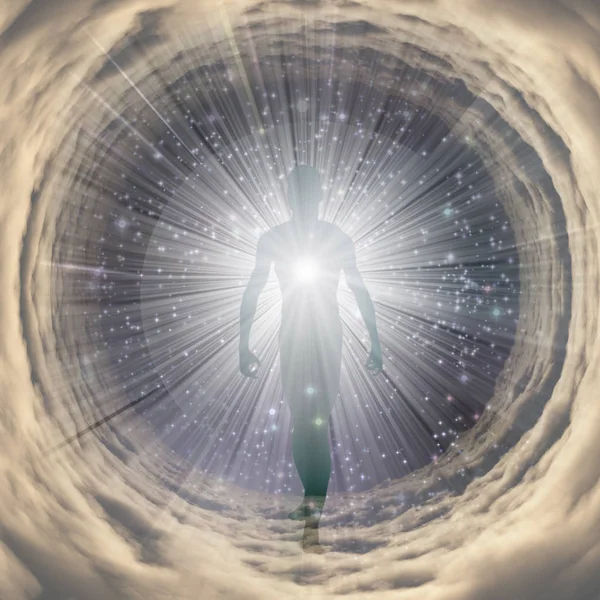 Human Figure Coming Out Light Tunnel — Stock Photo, Image