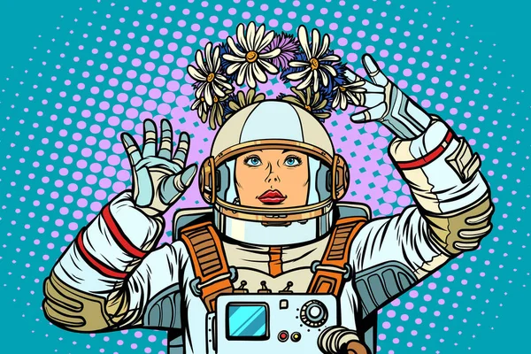 Hayat Bahar Kavramı Astronot Bir Kadının Ağırlıksızlığında Bir Çelenk Pop — Stok fotoğraf