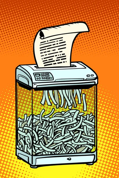 碎纸机 办公用品 机密情报 漫画流行艺术复古矢量画图 — 图库照片