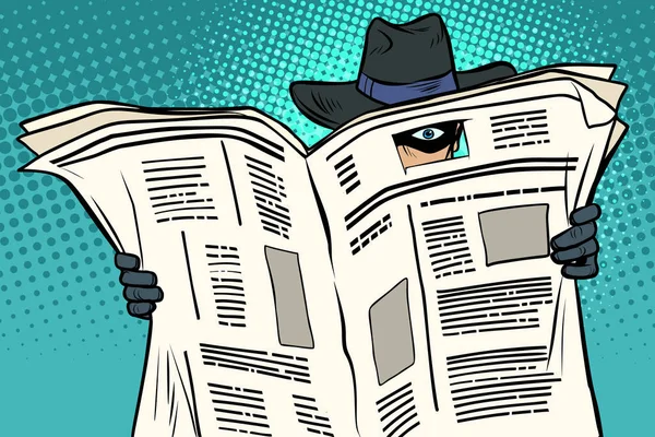 Spion Schaut Durch Die Zeitung Comic Cartoon Pop Art Retro — Stockfoto