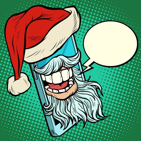 Santa Claus Comunica Través Smartphone Dibujo Vectorial Retro Arte Pop —  Fotos de Stock