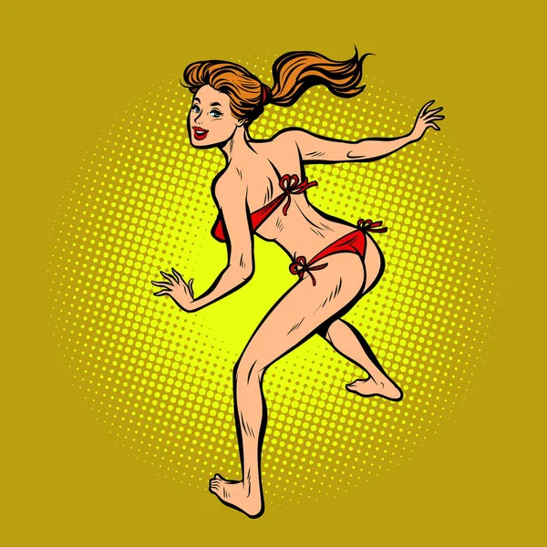 Femme Active Bikini Dessin Animé Pop Art Rétro Vectoriel Illustration — Photo