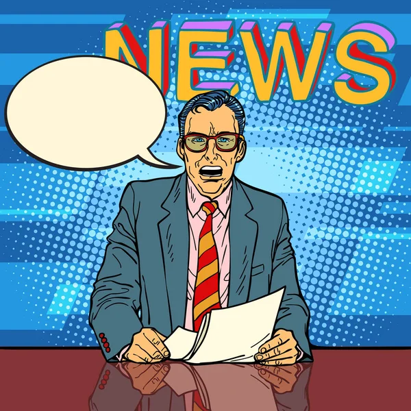 Male News Anchor Says Comic Book Bubble Comic Cartoon Pop — Stock Photo, Image