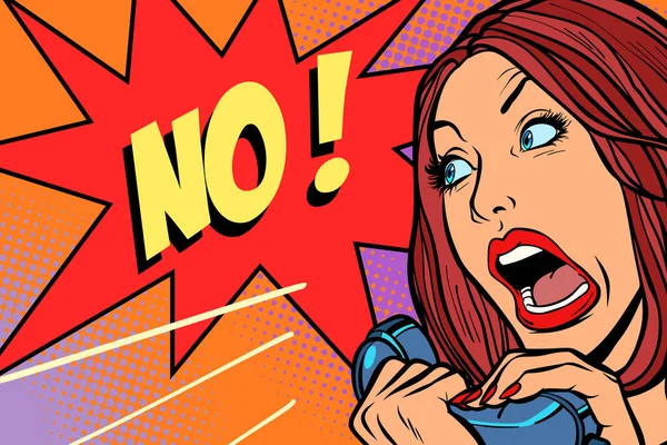 Nie Zaprzeczam Kobieta Krzyczy Przez Telefon Komiks Pop Sztuka Retro — Zdjęcie stockowe