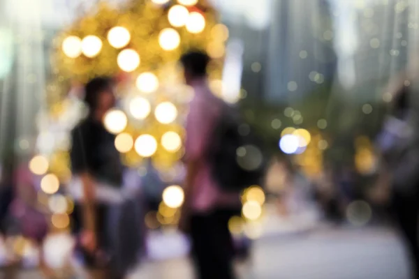 Decoração Natal Desfocada Conceitual Multidão Pessoas Rua Cidade Noite — Fotografia de Stock