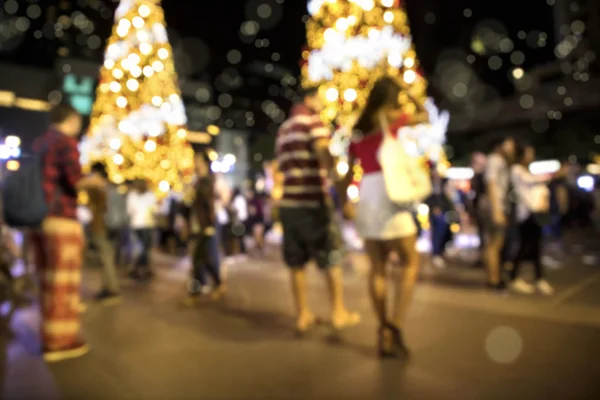 Decoração Natal Desfocada Conceitual Multidão Pessoas Rua Cidade Noite — Fotografia de Stock