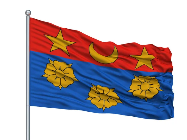Longueuil City Flag Vlaggenmast Land Canada Provincie Quebec Geïsoleerd Witte — Stockfoto