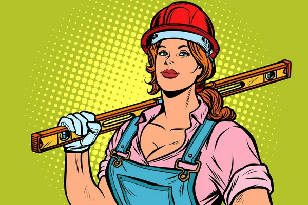 Pop Art Femme Builder Avec Niveau Illustration Vectorielle Rétro Vintage — Photo