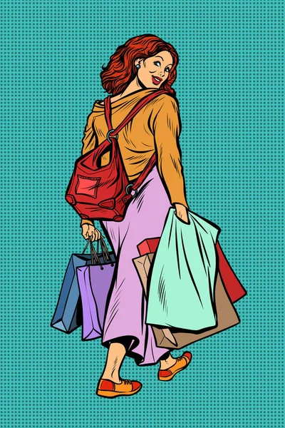 Mujer Compras Arte Pop Retro Vector Ilustración Vintage Kitsch —  Fotos de Stock