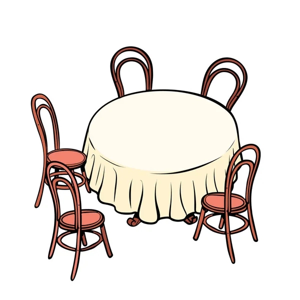 Rond Eettafel Stoelen Rond Pop Art Retro Vector Illustratie Vintage — Stockfoto