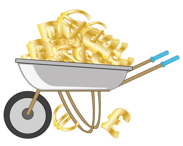 Vector Illustration Pushcart Loaded Money Sign Topple Different Countries — Stock Photo, Image