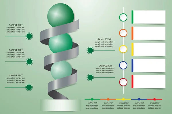 Infografische Darstellung Einer Metallspirale Mit Grünen Kugeln Die Fünf Schritte — Stockfoto