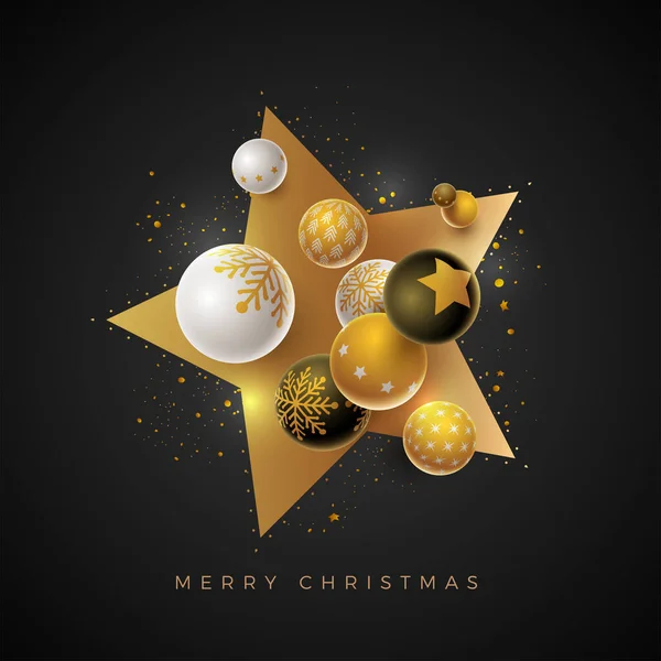 Abstraktes Weihnachts Und Neujahrsgrußkartendesign Mit Weißen Schwarzen Und Goldenen Weihnachtskugeln — Stockfoto