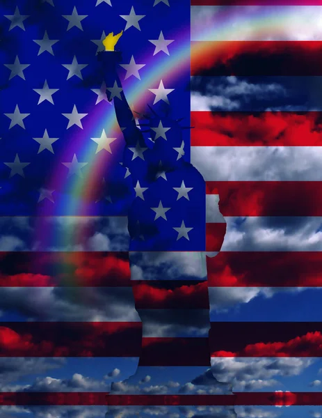 Arte Digital Surrealista Estados Unidos Bandera Sobre Nubes Arco Iris —  Fotos de Stock