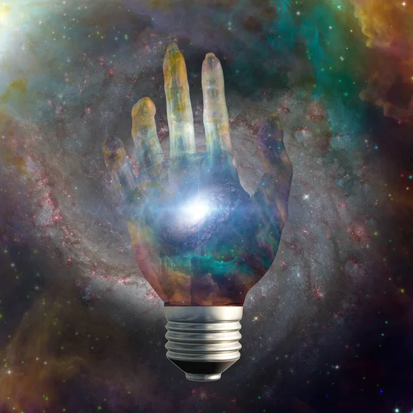 Космическая Лампочка Форме Руки Человека Звездами — стоковое фото