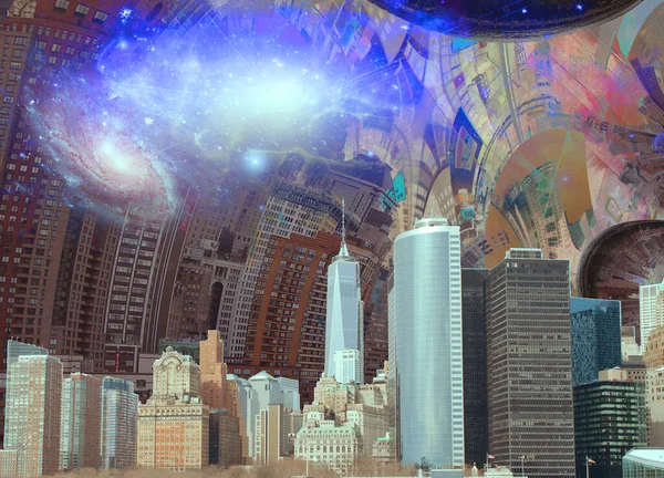 New York Het Centrum Futuristische Compositie Met Ruimte Galactische Elementen — Stockfoto