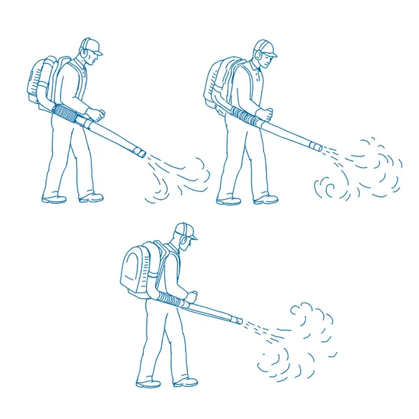 Drawing Sketch Style Illustration Sequence Gardener Leaf Blower Blower Vac — Stock Photo, Image