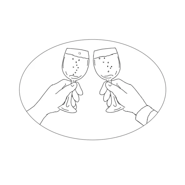 Disegno Schizzo Stile Illustrazione Due Mani Con Bicchiere Vino Tostatura — Foto Stock