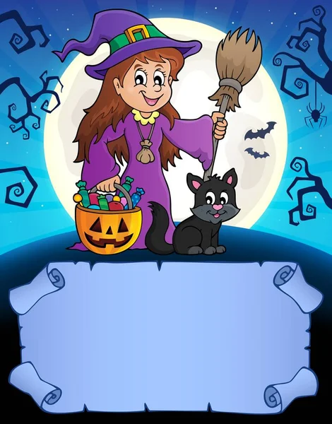 Small Parchment Cute Witch Picture Illustration — Stock Photo, Image