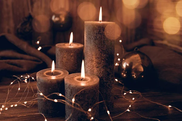 Christmas Decoration Candles Festive Copper Colors — Stock Photo, Image