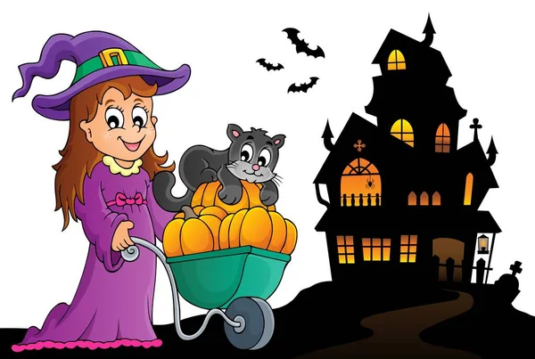 Imágenes Cute Witch Cat Halloween Ilustración Imágenes — Foto de Stock