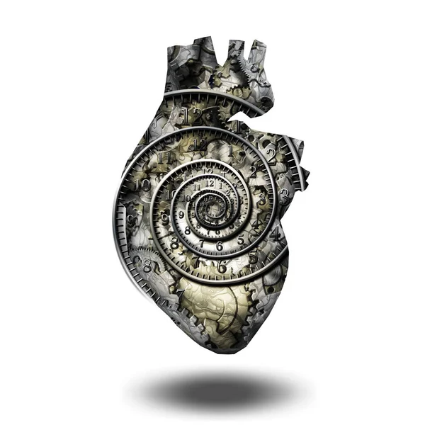 Ludzkie Serce Spirala Czasu Białe Tło — Zdjęcie stockowe