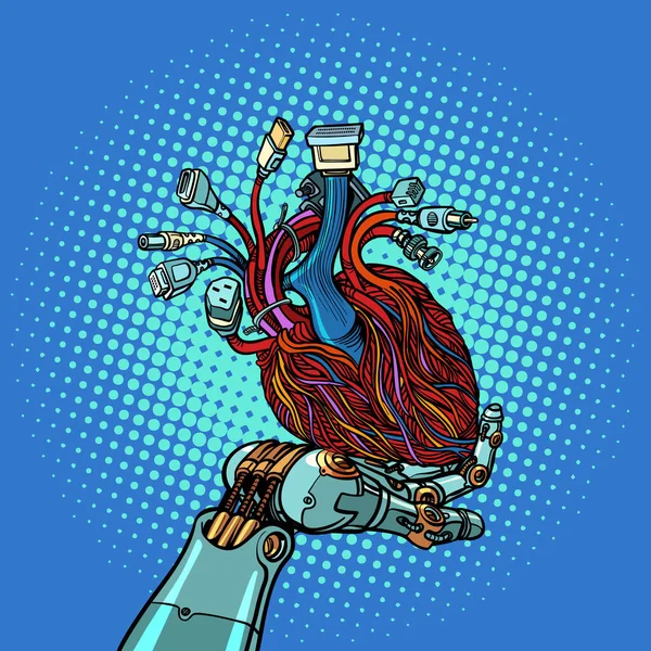 Coração Cibernético Mão Robô Pop Arte Retro Vetor Ilustração Vintage — Fotografia de Stock