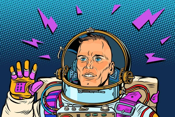 Astronaut Hallo Gebaar Pop Art Retro Vector Illustratie Vintage Kitsch — Stockfoto