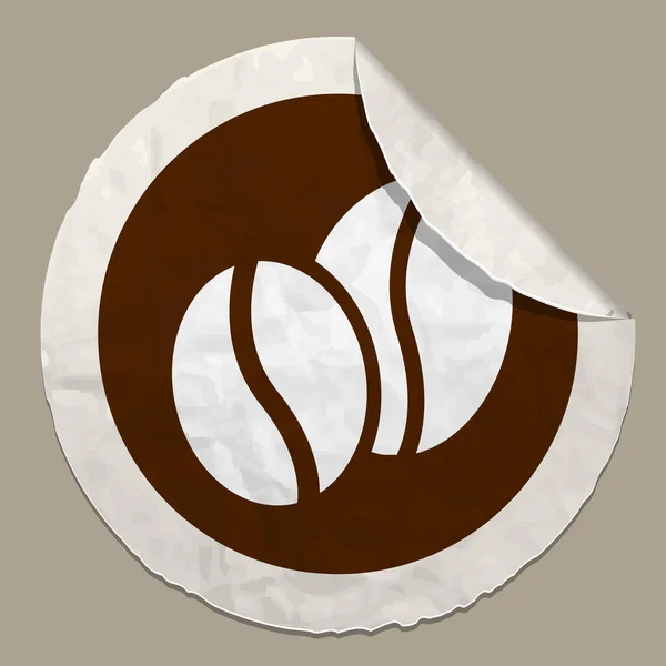 coffee bean icon on paper label realistic paper sticker with curved edge