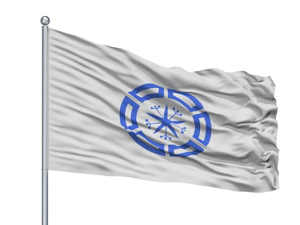 Muroran City Flag Vlaggenmast Land Japan Prefectuur Hokkaido Geïsoleerd Witte — Stockfoto