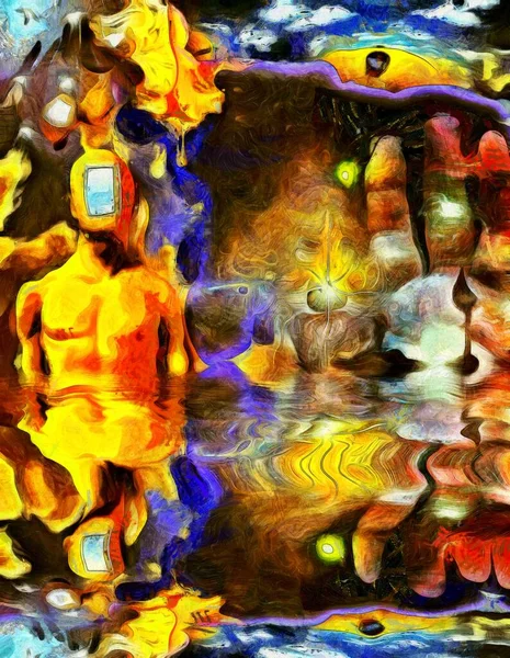 Obraz Abstrakcyjny Człowiek Otwartym Umysłem Twarz Zegara Oko Boga — Zdjęcie stockowe
